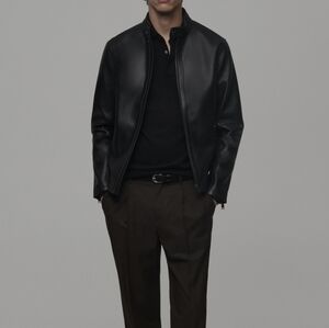 Mango Men's Black Faux LeatherJacket